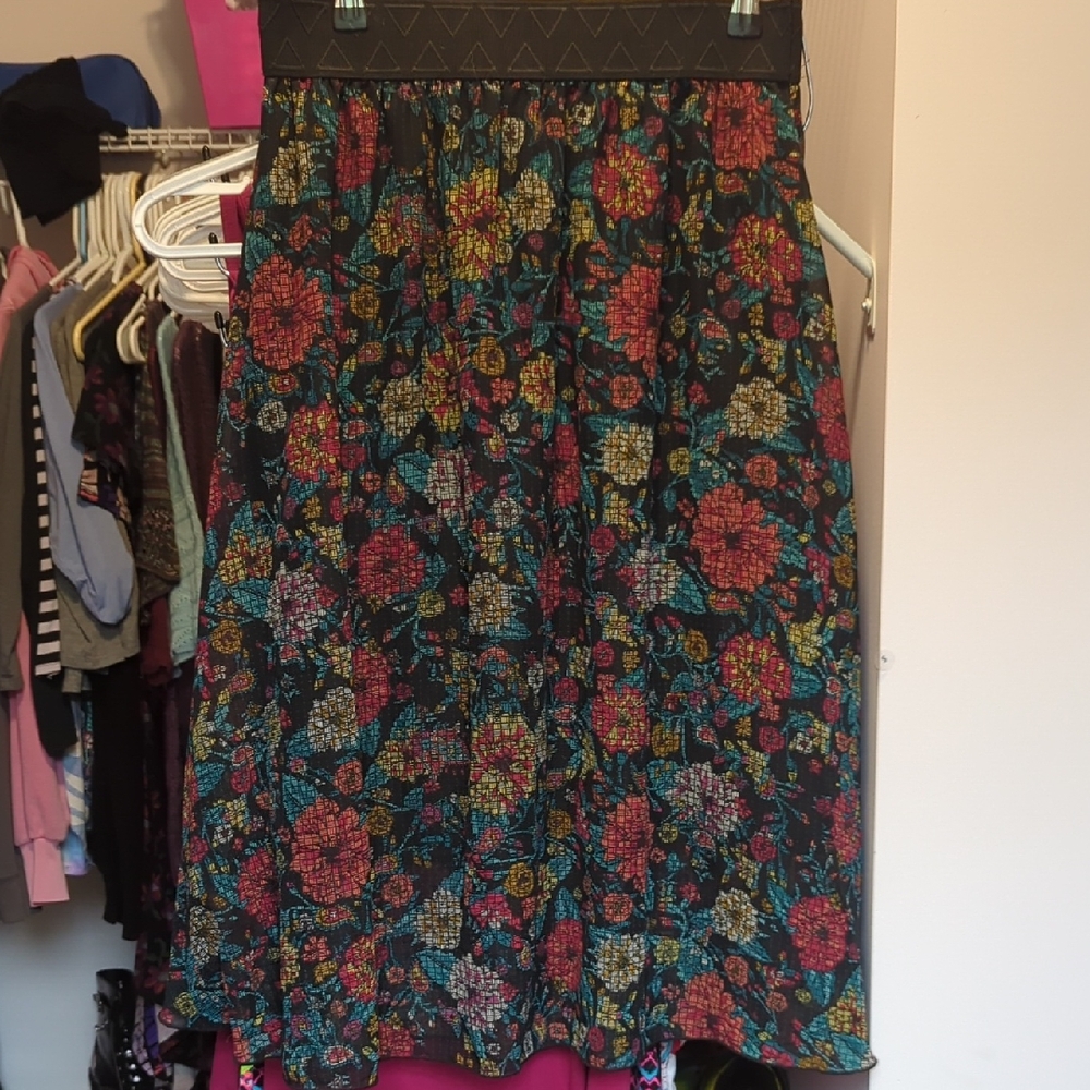 LuLaRoe Pink Red Midi A-Line Skirt